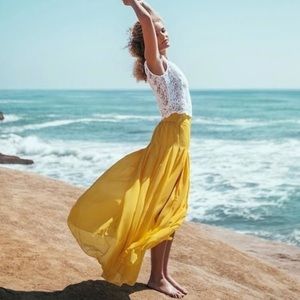 Maeve Anthropologie yellow maxi skirt with slits